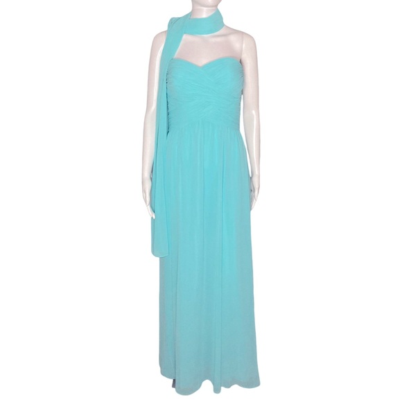 NWT Lauren Ralph Lauren Evening Turquoise Strapless Chiffon A-Line Gown - Sz 8 - Picture 6 of 14